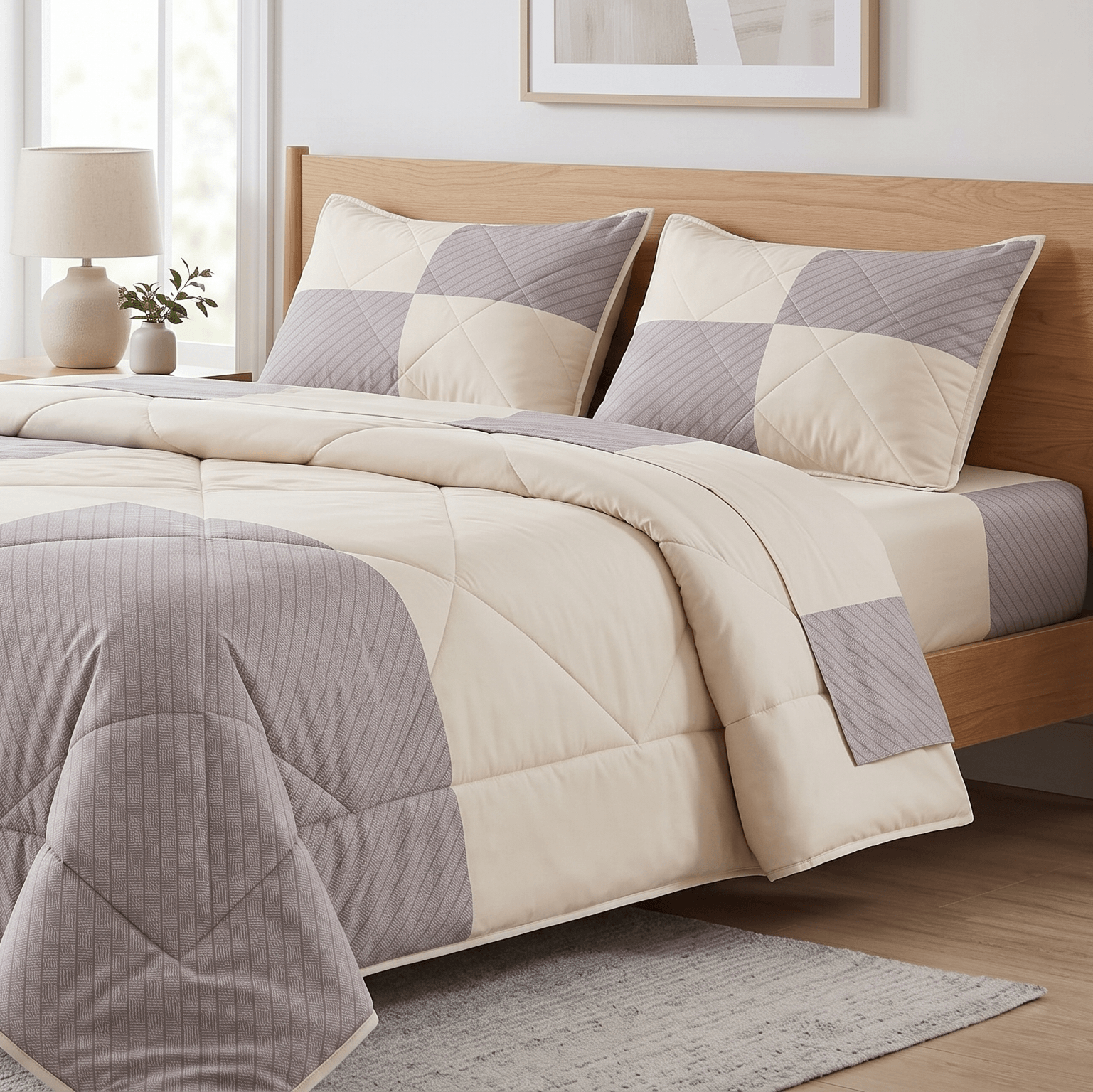 Aarniva Breathable Polyester Sandstone Geometry Comforter Set | King/Queen | 250 GSM | Ultra-Soft & Cozy | Sage Horizon | 5-Piece Set