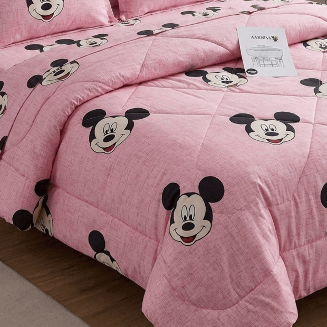 Aarniva Breathable Polyester Happy Mouse Comforter Set | King/Queen | 250 GSM | Ultra-Soft & Cozy | Blush Pink | 5-Piece Set
