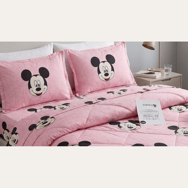 Aarniva Breathable Polyester Happy Mouse Comforter Set | King/Queen | 250 GSM | Ultra-Soft & Cozy | Blush Pink | 5-Piece Set