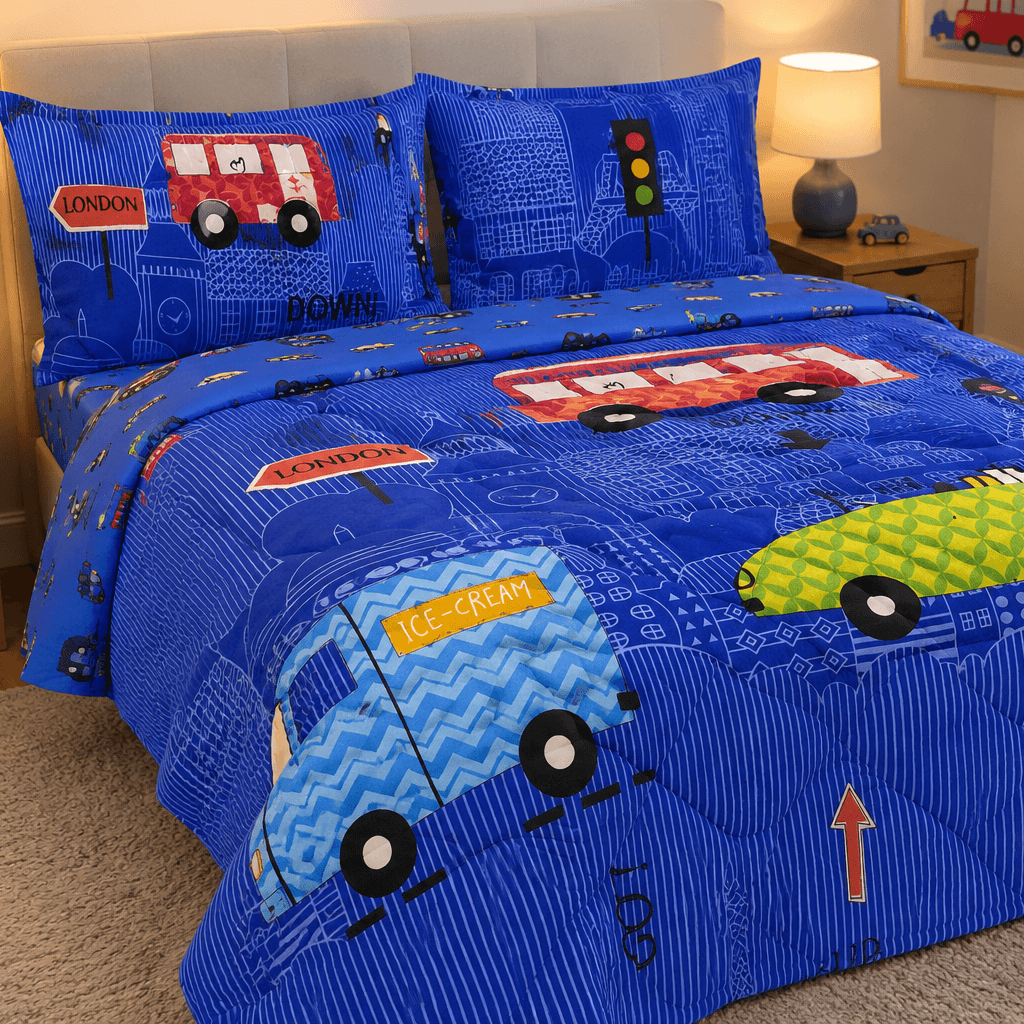 Aarniva Breathable Polyester City Ride Comforter Set | King/Queen | 250 GSM | Ultra-Soft & Cozy | Royal Blue | 5-Piece Set