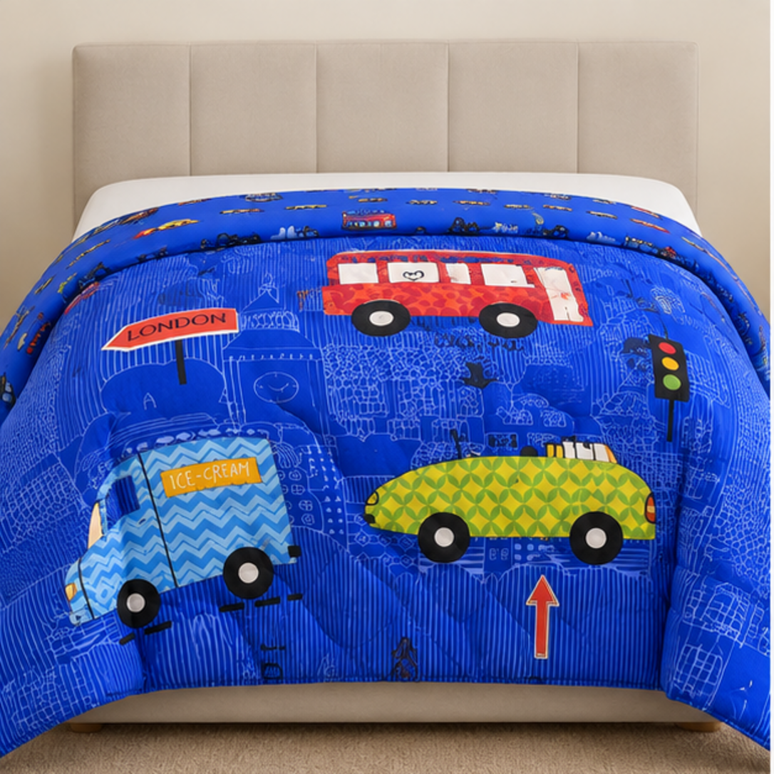 Aarniva Breathable Polyester City Ride Comforter Set | King/Queen | 250 GSM | Ultra-Soft & Cozy | Royal Blue | 5-Piece Set