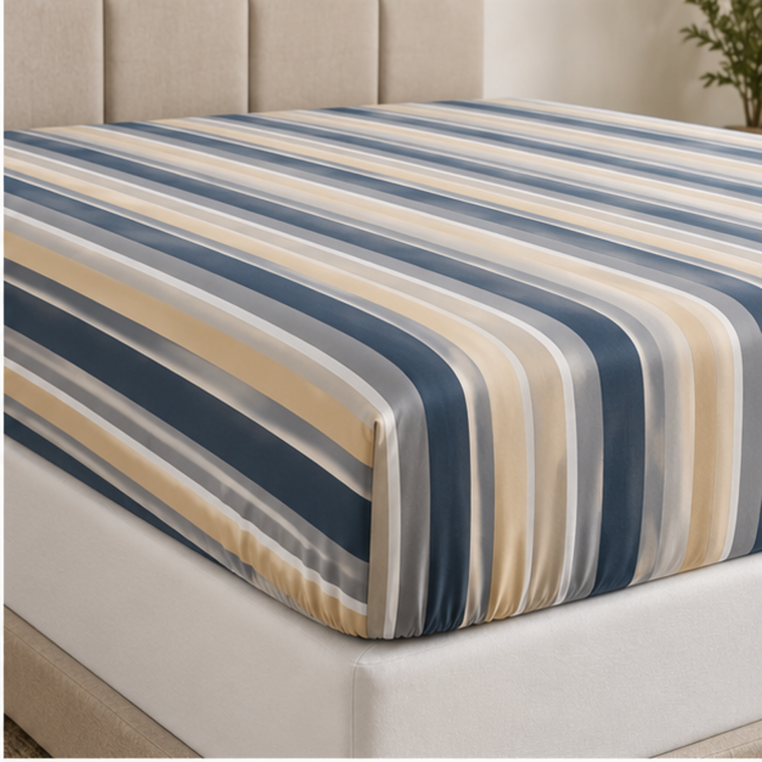 Aarniva Breathable Polyester Harbor Stripe Comforter Set | King/Queen | 250 GSM | Ultra-Soft & Cozy | Navy Sand | 5-Piece Set