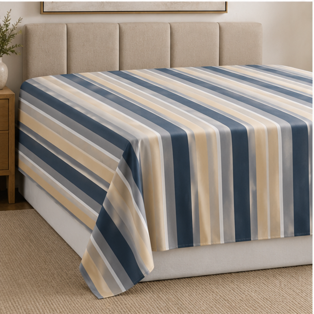 Aarniva Breathable Polyester Harbor Stripe Comforter Set | King/Queen | 250 GSM | Ultra-Soft & Cozy | Navy Sand | 5-Piece Set