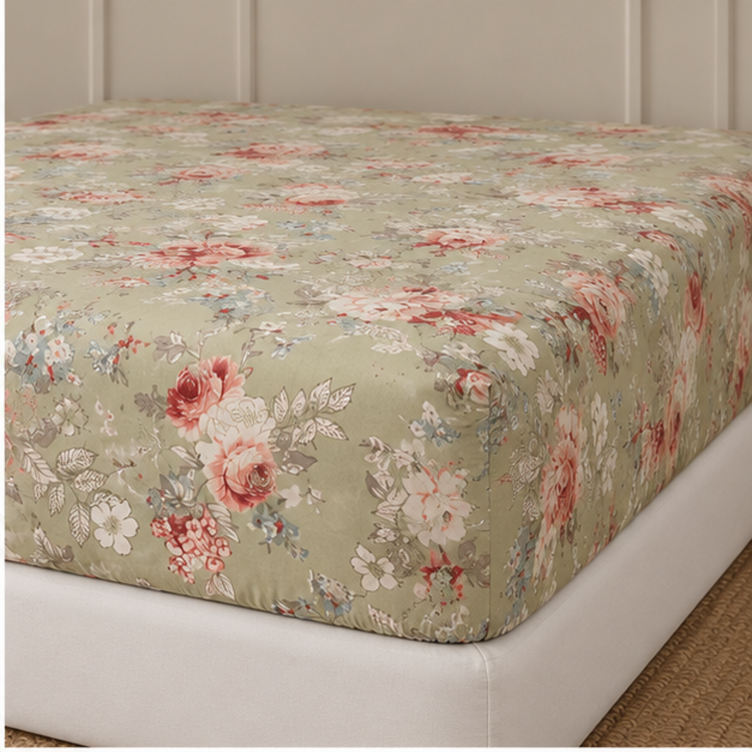 Aarniva Breathable Polyester Sage Rose Garden Comforter Set | King/Queen | 250 GSM | Ultra-Soft & Cozy | Soft Sage | 5-Piece Set