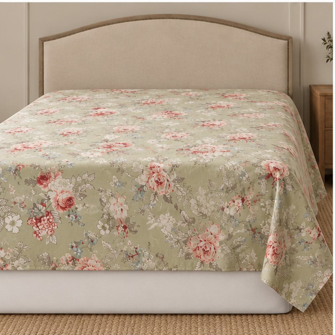 Aarniva Breathable Polyester Sage Rose Garden Comforter Set | King/Queen | 250 GSM | Ultra-Soft & Cozy | Soft Sage | 5-Piece Set