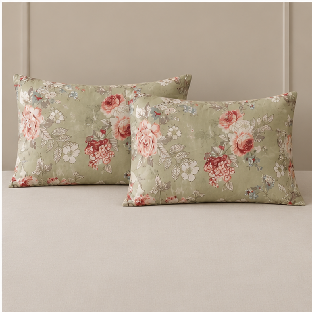 Aarniva Breathable Polyester Sage Rose Garden Comforter Set | King/Queen | 250 GSM | Ultra-Soft & Cozy | Soft Sage | 5-Piece Set