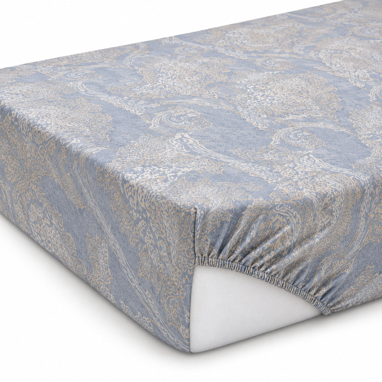Aarniva 100% Cotton Paisley Bedsheet Set | King | Soft & Breathable | Misty Blue Paisley | 4-Piece Set
