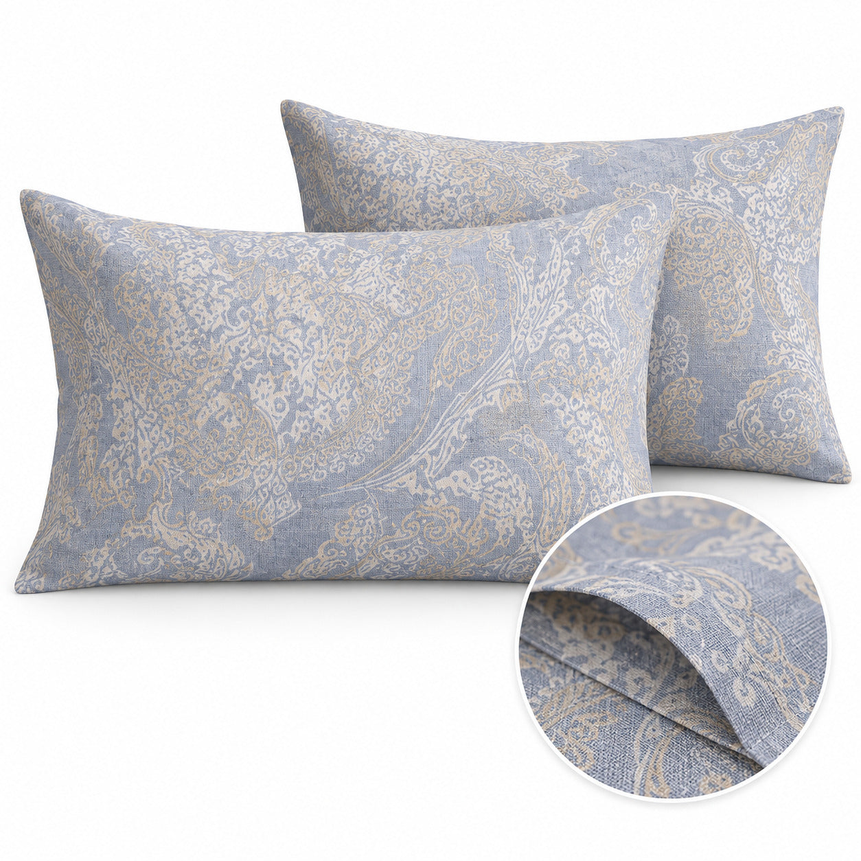 Aarniva 100% Cotton Paisley Bedsheet Set | King | Soft & Breathable | Misty Blue Paisley | 4-Piece Set