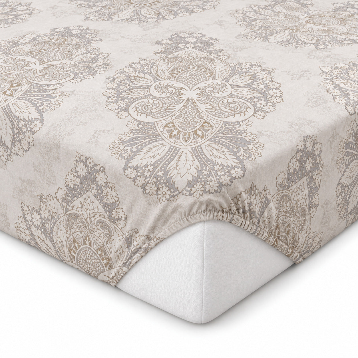 Aarniva 100% Cotton Ornamental Bedsheet Set | King | Soft & Breathable | Ivory Medallion | 6-Piece Set