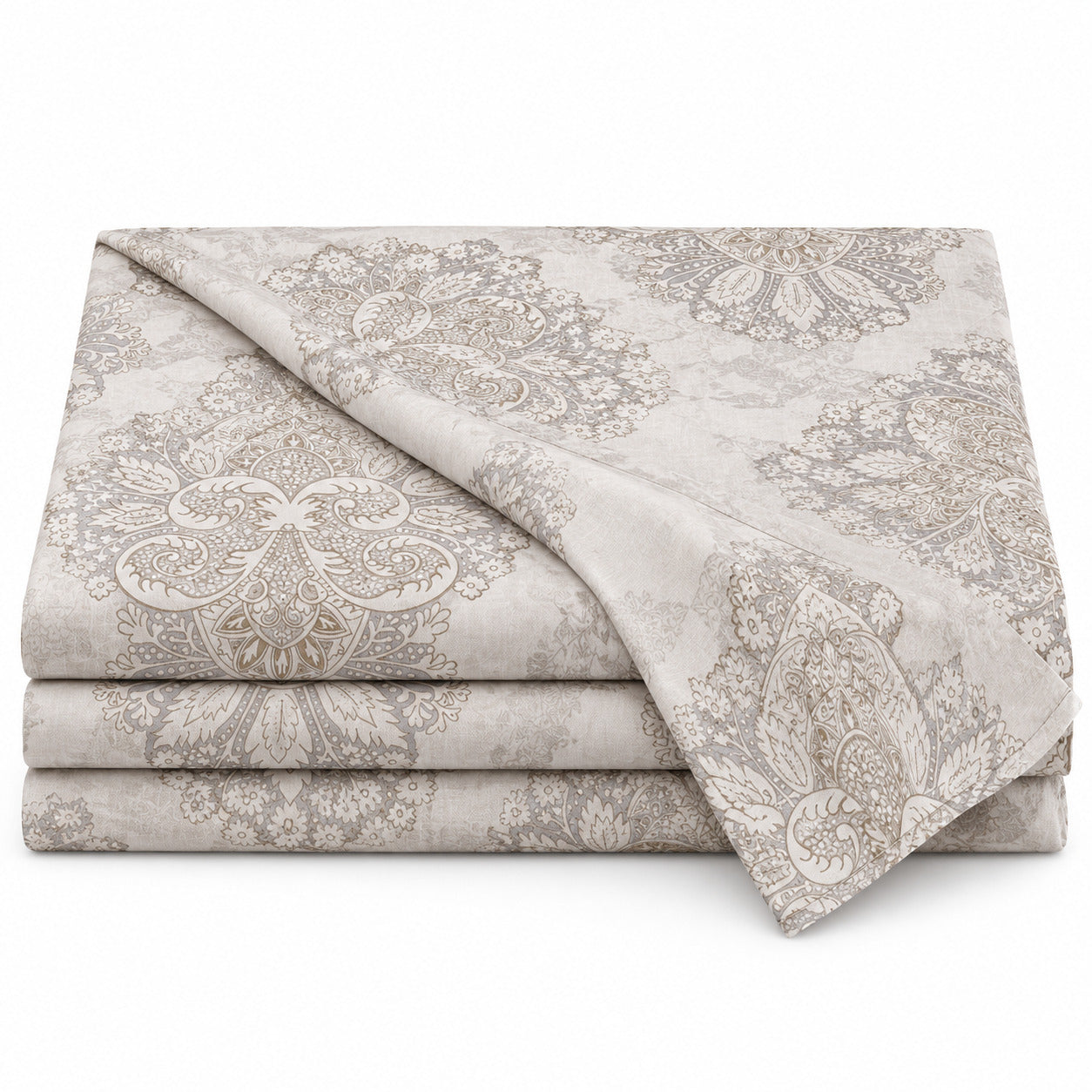 Aarniva 100% Cotton Ornamental Bedsheet Set | King | Soft & Breathable | Ivory Medallion | 6-Piece Set