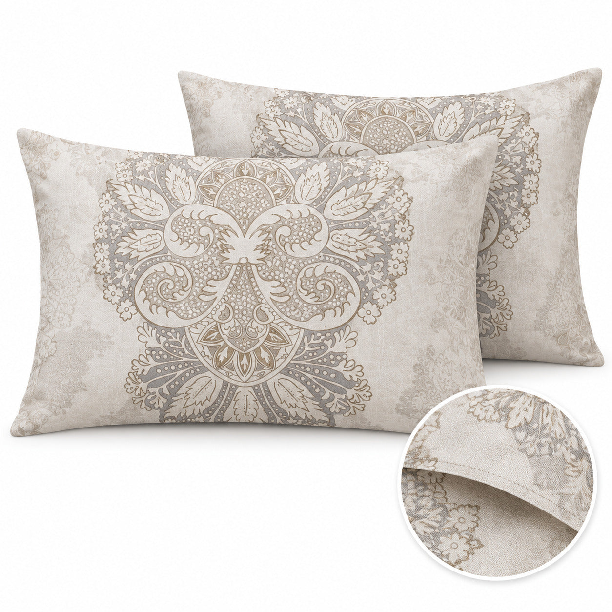 Aarniva 100% Cotton Ornamental Bedsheet Set | King | Soft & Breathable | Ivory Medallion | 6-Piece Set
