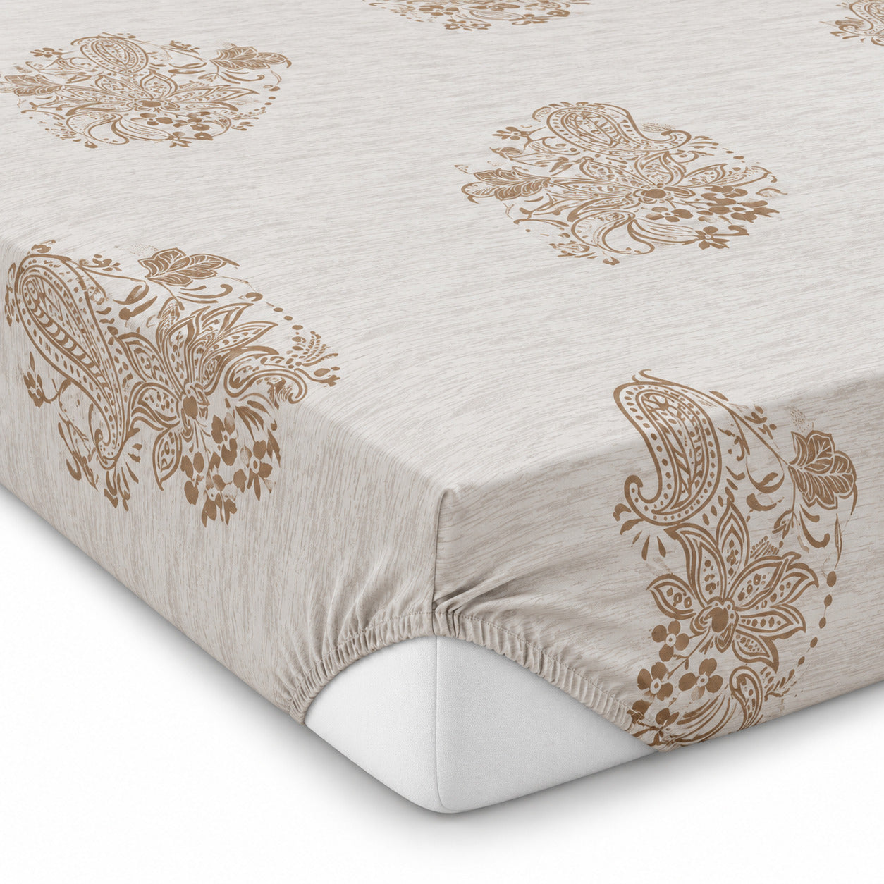 Aarniva 100% Cotton Paisley Bedsheet Set | King | Soft & Breathable | Soft Taupe Paisley | 6-Piece Set