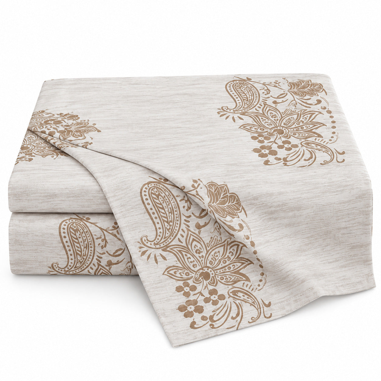 Aarniva 100% Cotton Paisley Bedsheet Set | King | Soft & Breathable | Soft Taupe Paisley | 6-Piece Set