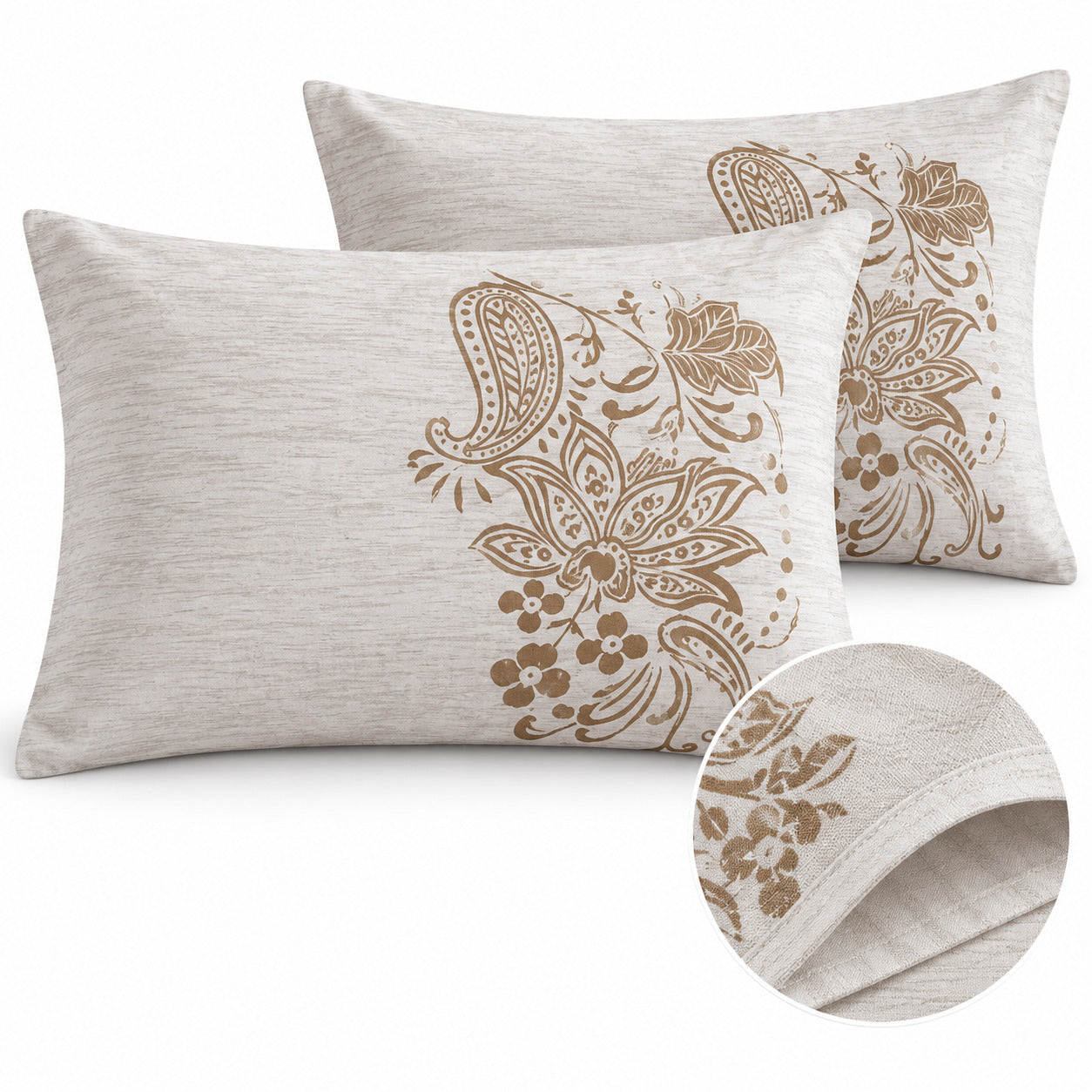 Aarniva 100% Cotton Paisley Bedsheet Set | King | Soft & Breathable | Soft Taupe Paisley | 6-Piece Set