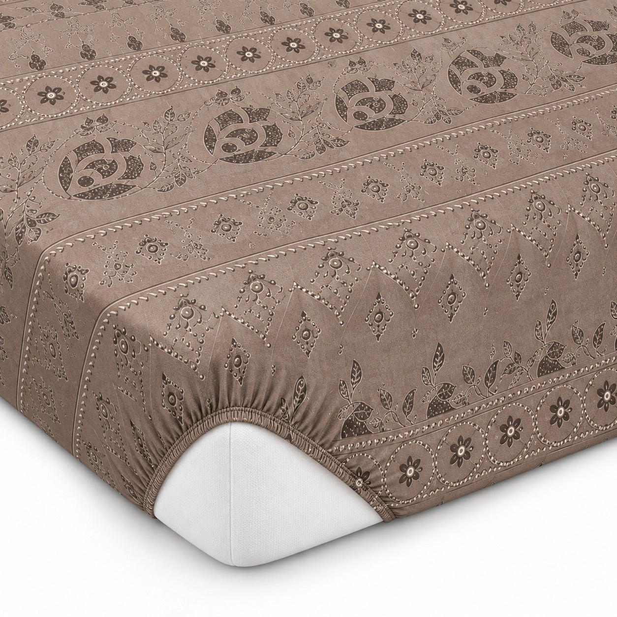 Aarniva 100% Cotton Floral Bedsheet Set | King | Soft & Breathable | Mocha Floral Border | 4-Piece Set