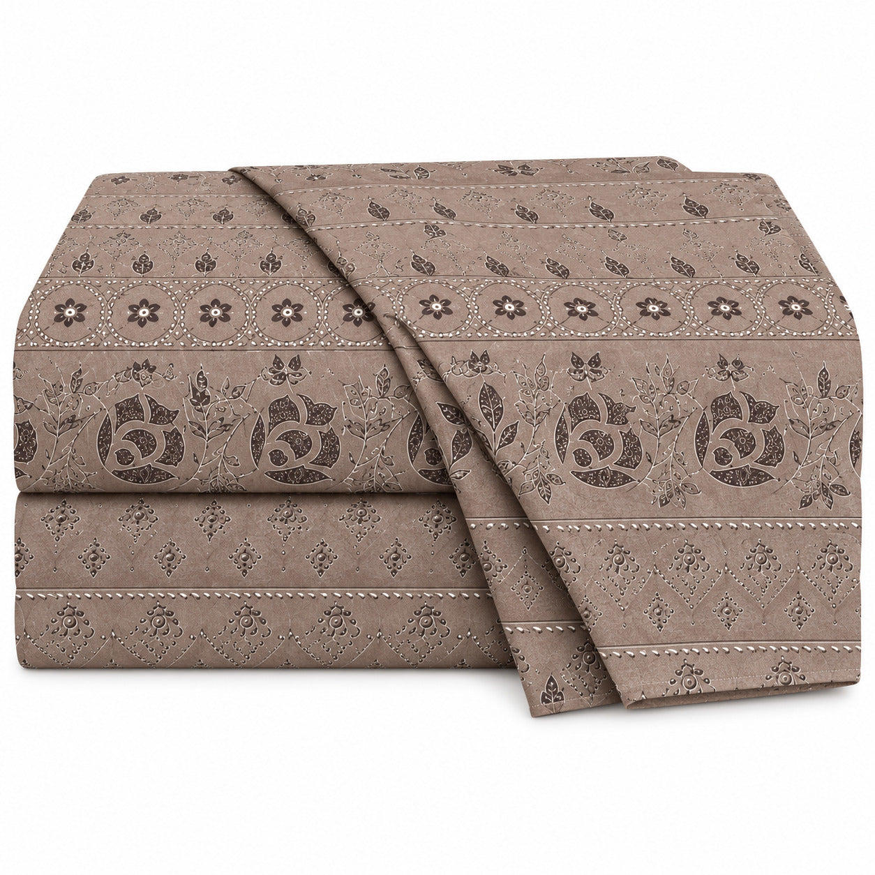 Aarniva 100% Cotton Floral Bedsheet Set | King | Soft & Breathable | Mocha Floral Border | 4-Piece Set