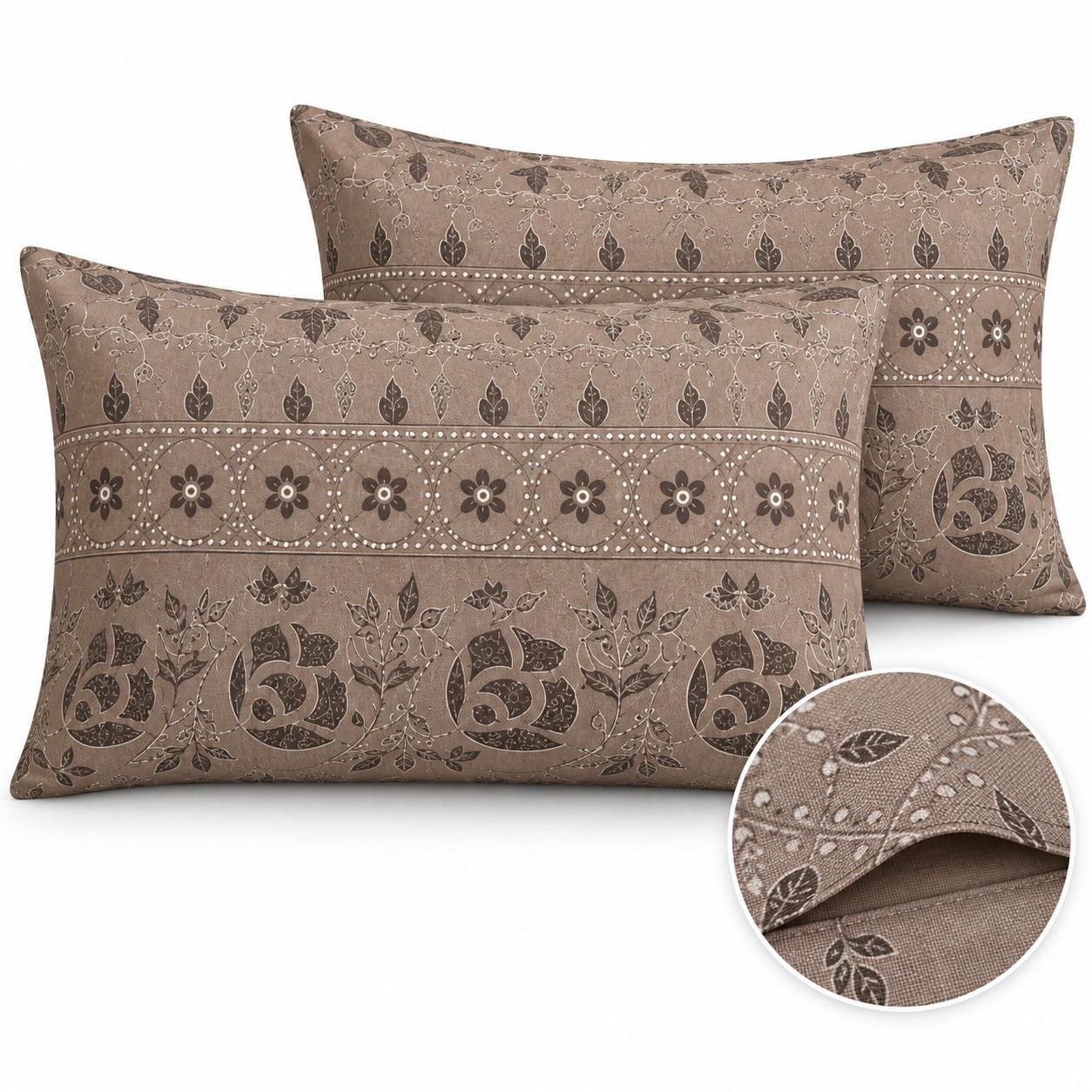 Aarniva 100% Cotton Floral Bedsheet Set | King | Soft & Breathable | Mocha Floral Border | 4-Piece Set
