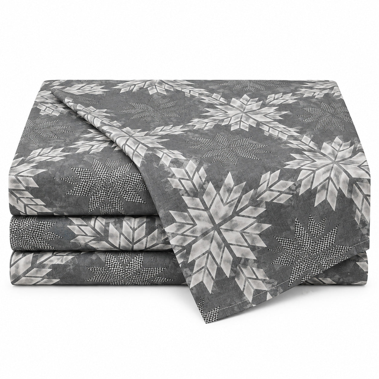 Aarniva 100% Cotton Geometric Bedsheet Set | King | Soft & Breathable | Silver Snowflake | 4-Piece Set
