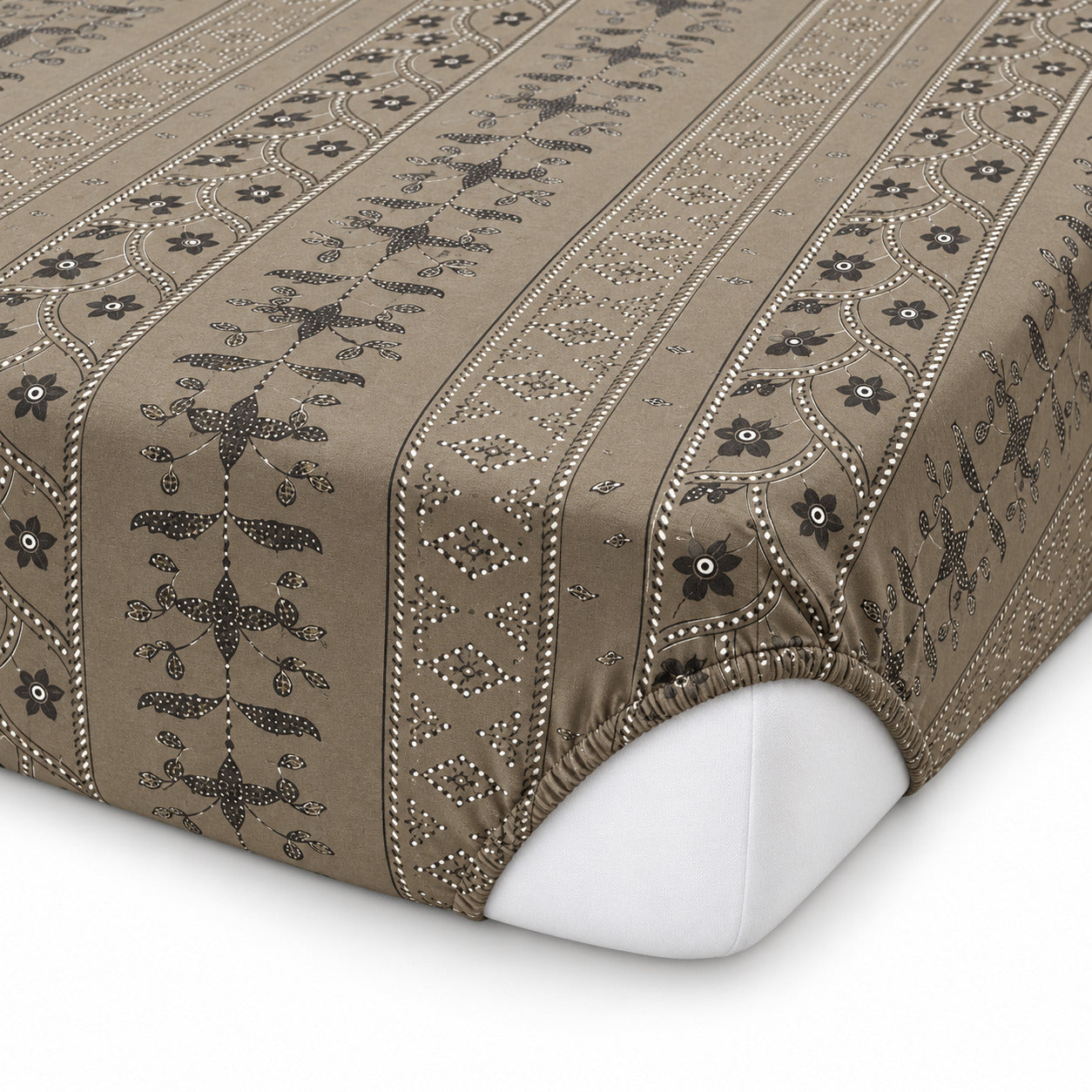 Aarniva 100% Cotton Ornamental Bedsheet Set | King | Soft & Breathable | Taupe Heritage Stripe | 4-Piece Set