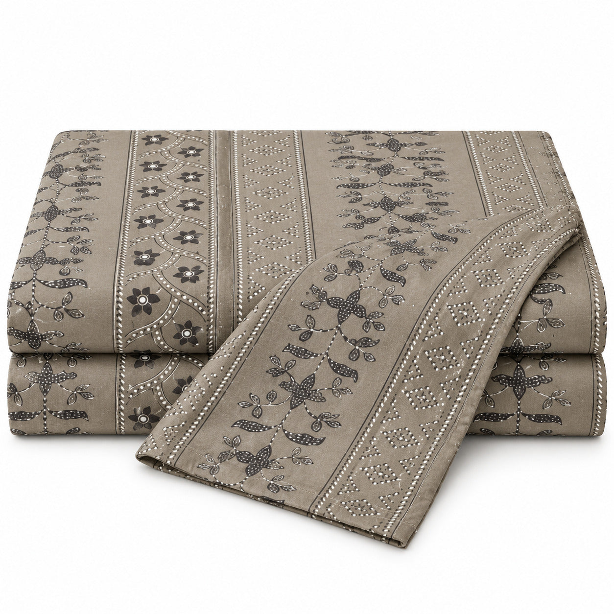 Aarniva 100% Cotton Ornamental Bedsheet Set | King | Soft & Breathable | Taupe Heritage Stripe | 4-Piece Set