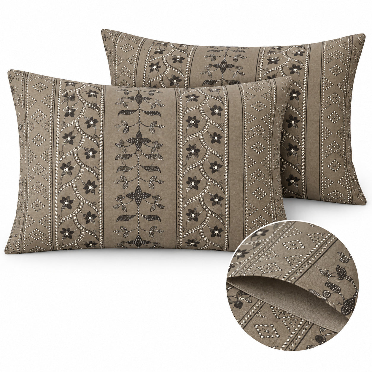 Aarniva 100% Cotton Ornamental Bedsheet Set | King | Soft & Breathable | Taupe Heritage Stripe | 4-Piece Set