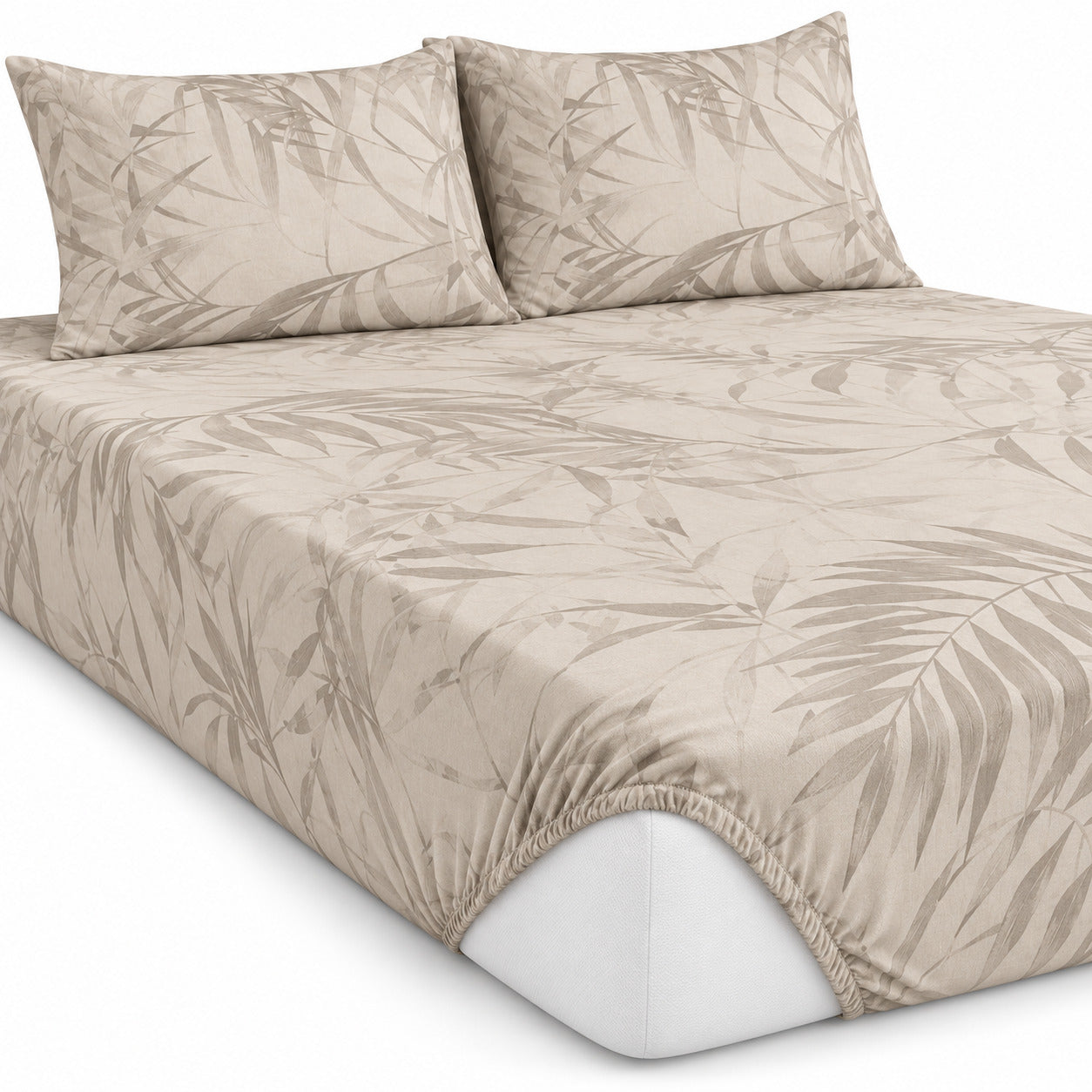 Aarniva 100% Cotton Botanical Bedsheet Set | King | Soft & Breathable | Ivory Palm Leaf | 4-Piece Set