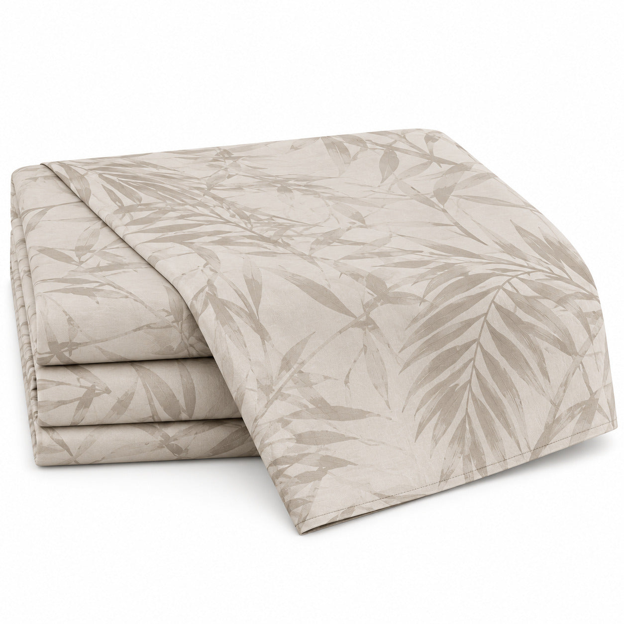 Aarniva 100% Cotton Botanical Bedsheet Set | King | Soft & Breathable | Ivory Palm Leaf | 4-Piece Set