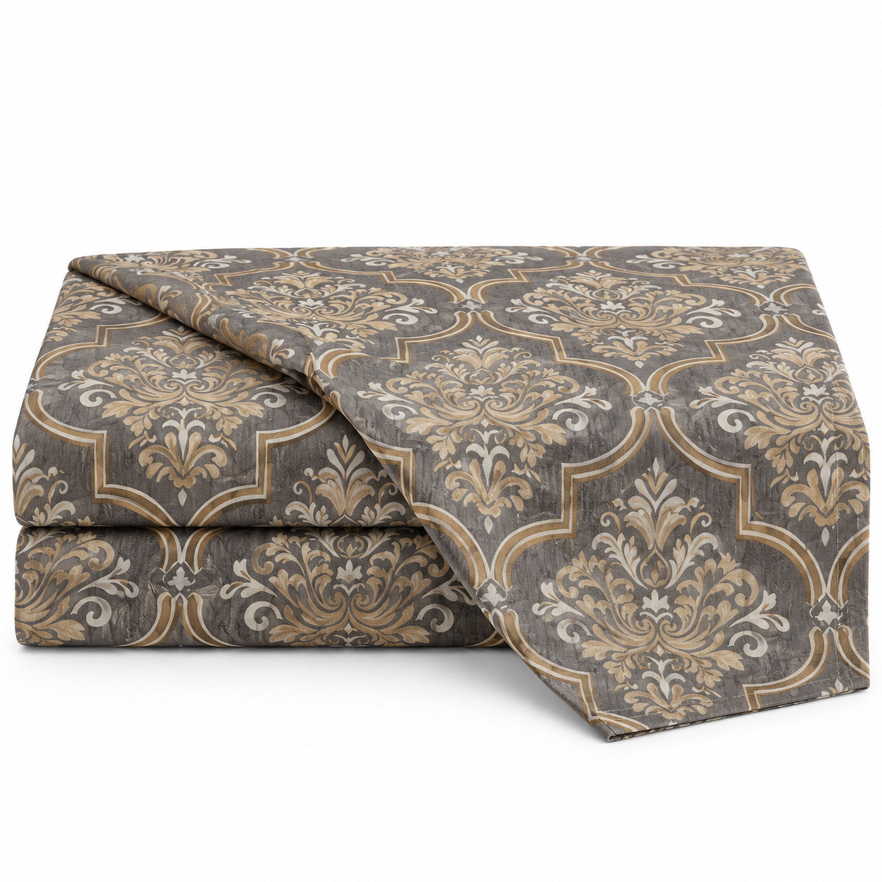 Aarniva 100% Cotton Damask Bedsheet Set | King | Soft & Breathable | Stone Grey Damask | 4-Piece Set