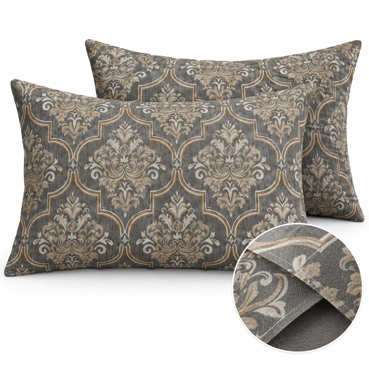 Aarniva 100% Cotton Damask Bedsheet Set | King | Soft & Breathable | Stone Grey Damask | 4-Piece Set