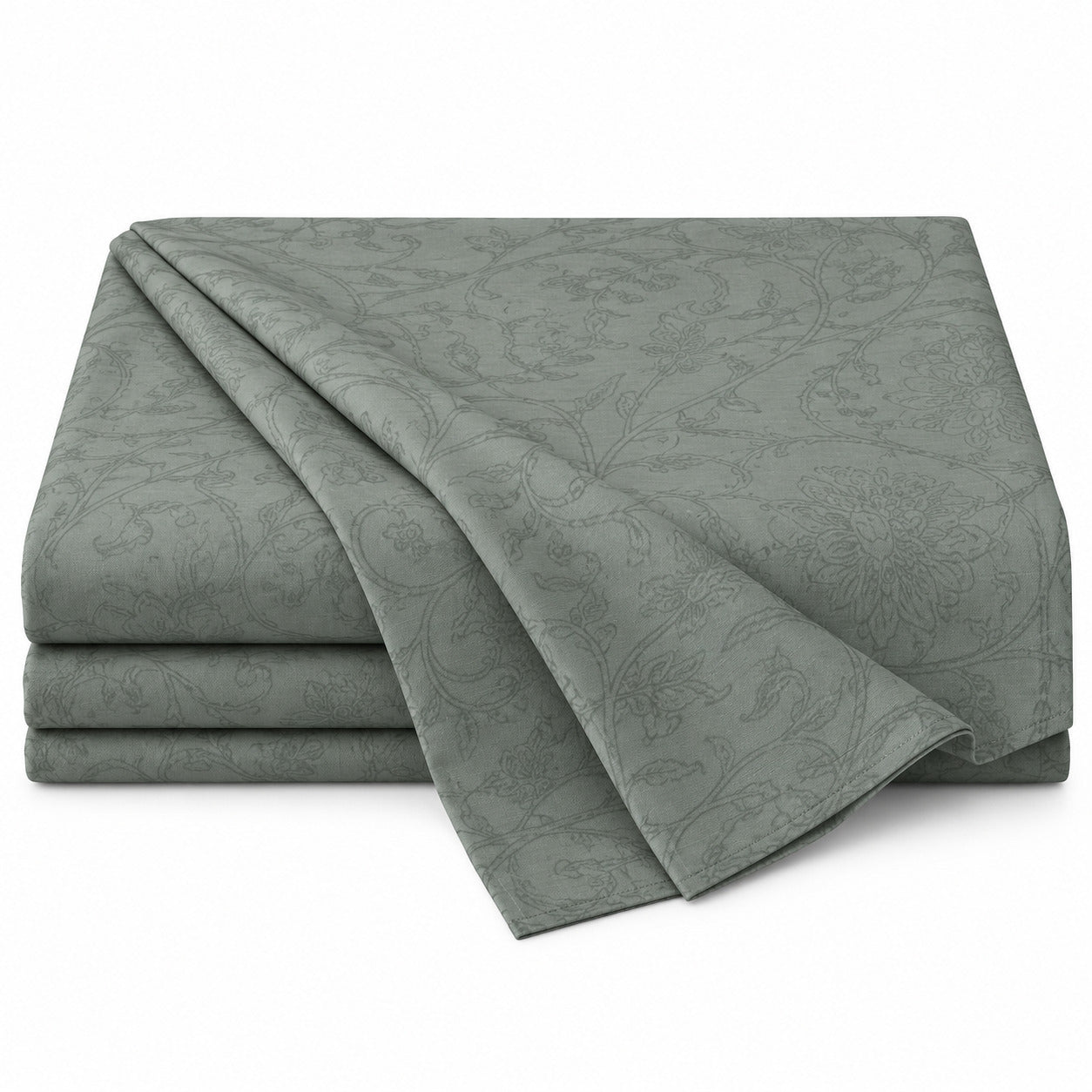 Aarniva 100% Cotton Floral Bedsheet Set | King | Soft & Breathable | Sage Floral Scroll | 4-Piece Set