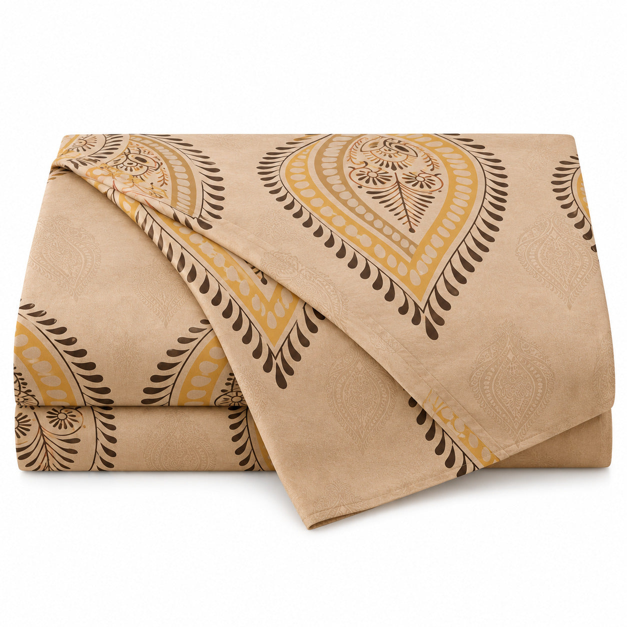 Aarniva 100% Cotton Paisley Bedsheet Set | King | Soft & Breathable | Sand Gold Paisley | 4-Piece Set