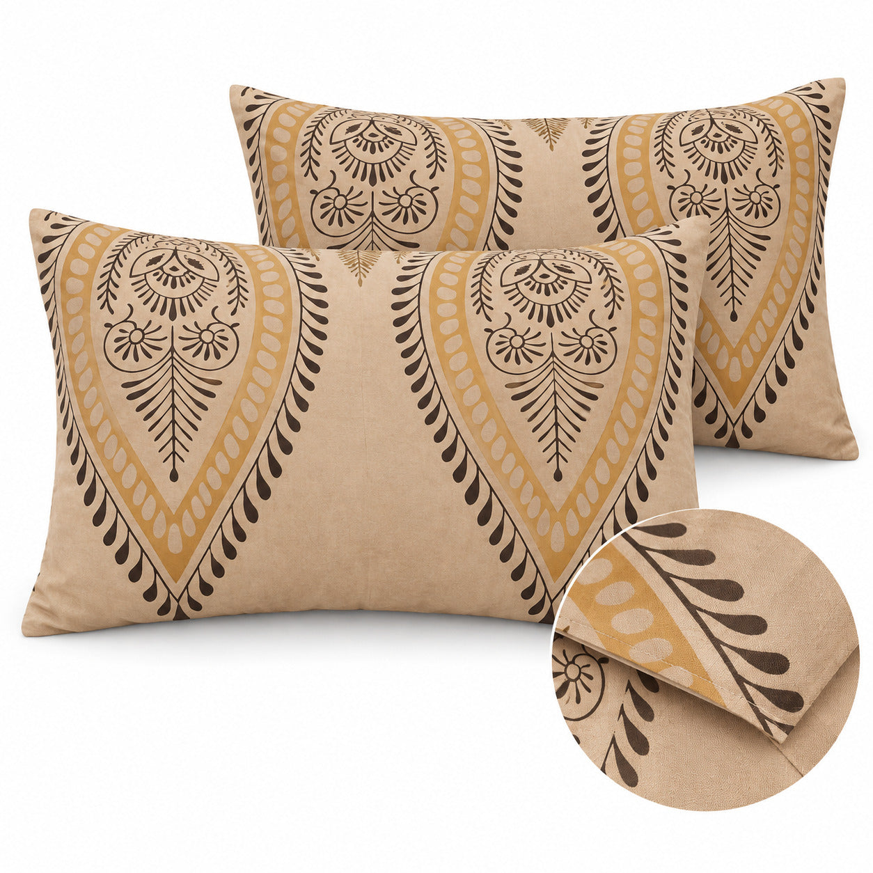 Aarniva 100% Cotton Paisley Bedsheet Set | King | Soft & Breathable | Sand Gold Paisley | 4-Piece Set