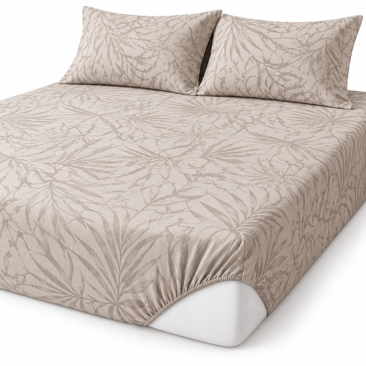 Aarniva 100% Cotton Botanical Bedsheet Set | King | Soft & Breathable | Soft Taupe Foliage | 4-Piece Set