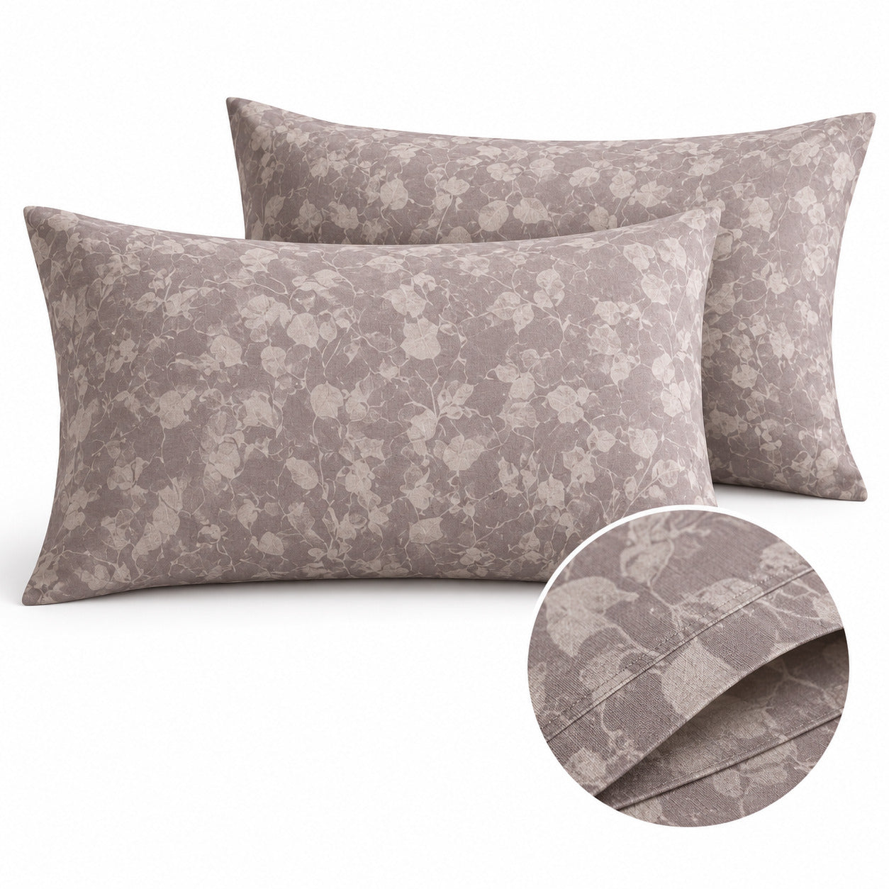 Aarniva 100% Cotton Botanical Bedsheet Set | King | Soft & Breathable | Dusty Mauve Foliage | 4-Piece Set