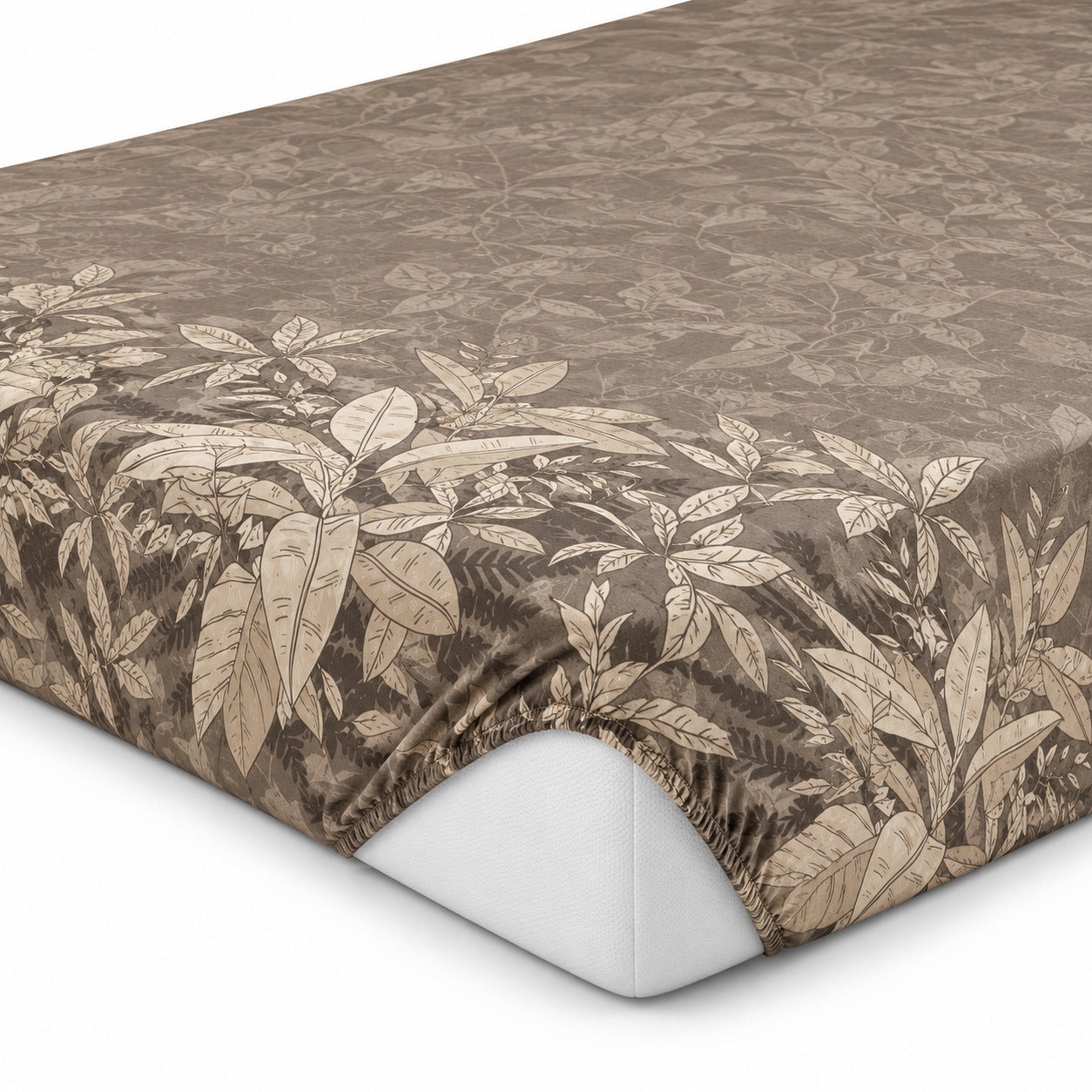 Aarniva 100% Cotton Botanical Bedsheet Set | King | Soft & Breathable | Mocha Botanical Border | 4-Piece Set