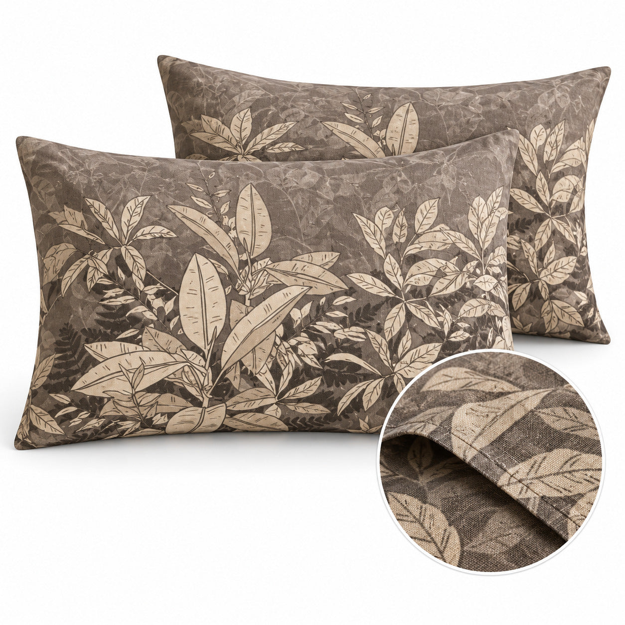 Aarniva 100% Cotton Botanical Bedsheet Set | King | Soft & Breathable | Mocha Botanical Border | 4-Piece Set