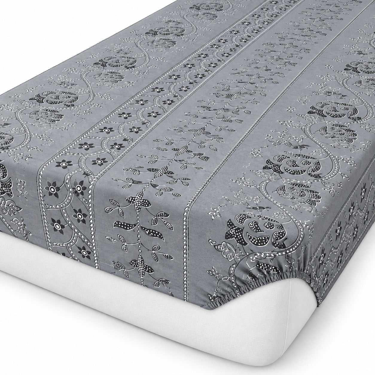 Aarniva 100% Cotton Floral Bedsheet Set | King | Soft & Breathable | Silver Floral Vine | 4-Piece Set