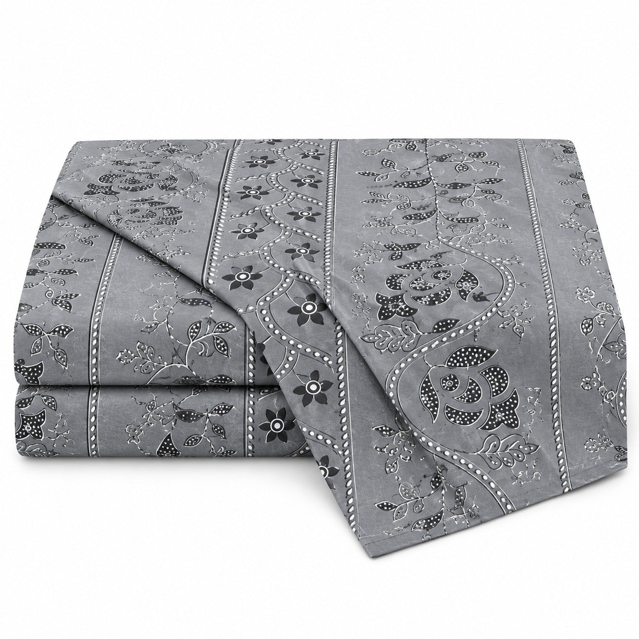 Aarniva 100% Cotton Floral Bedsheet Set | King | Soft & Breathable | Silver Floral Vine | 4-Piece Set