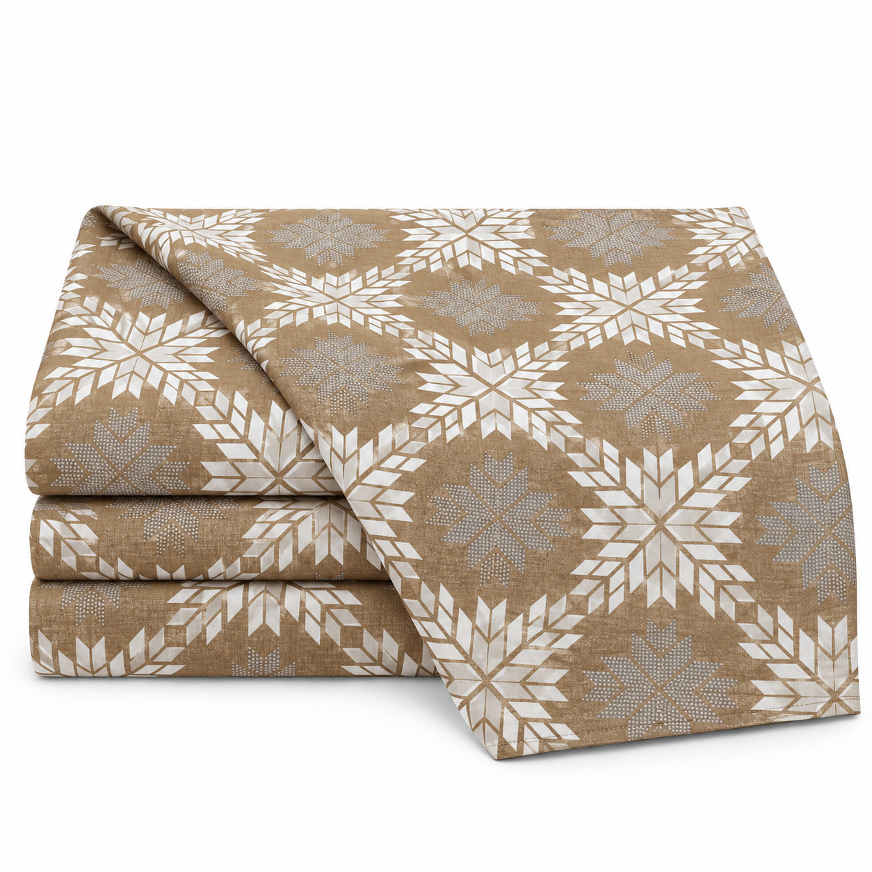Aarniva 100% Cotton Geometric Bedsheet Set | King | Soft & Breathable | Sandstone Nordic Star | 4-Piece Set