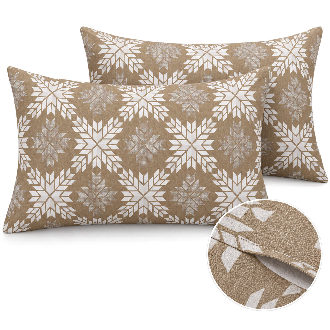 Aarniva 100% Cotton Geometric Bedsheet Set | King | Soft & Breathable | Sandstone Nordic Star | 4-Piece Set