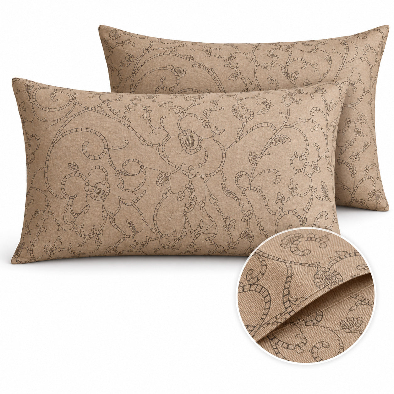 Aarniva 100% Cotton Floral Bedsheet Set | King | Soft & Breathable | Warm Sand Floral Vine | 4-Piece Set