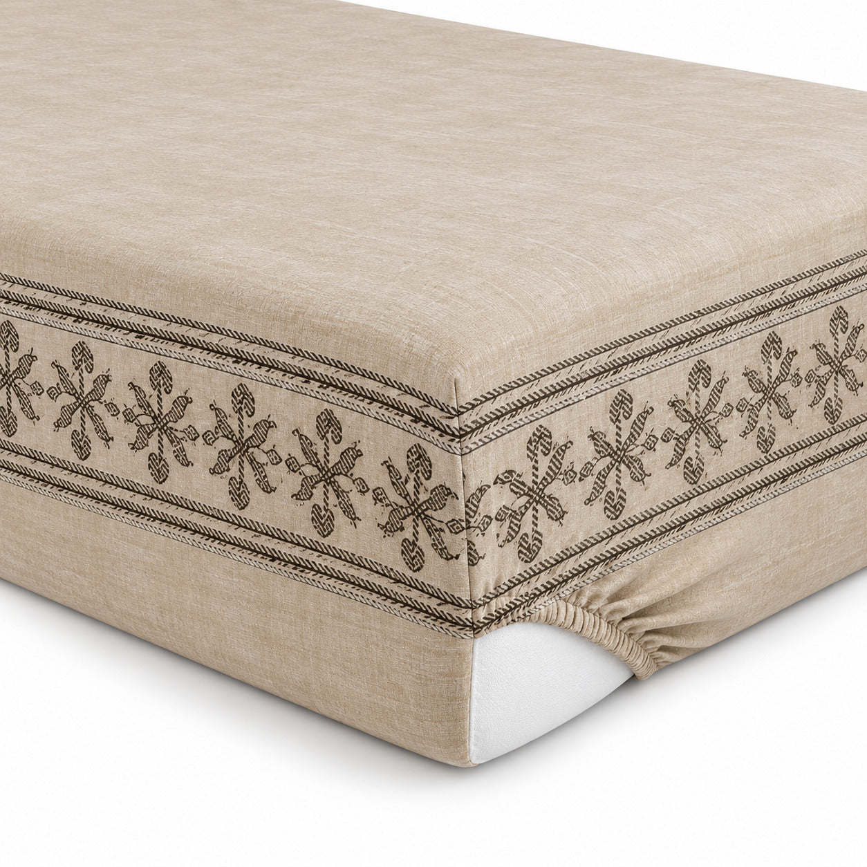 Aarniva 100% Cotton Bedsheet Set | King | Soft & Breathable | Ivory Tribal Border | 4-Piece Set