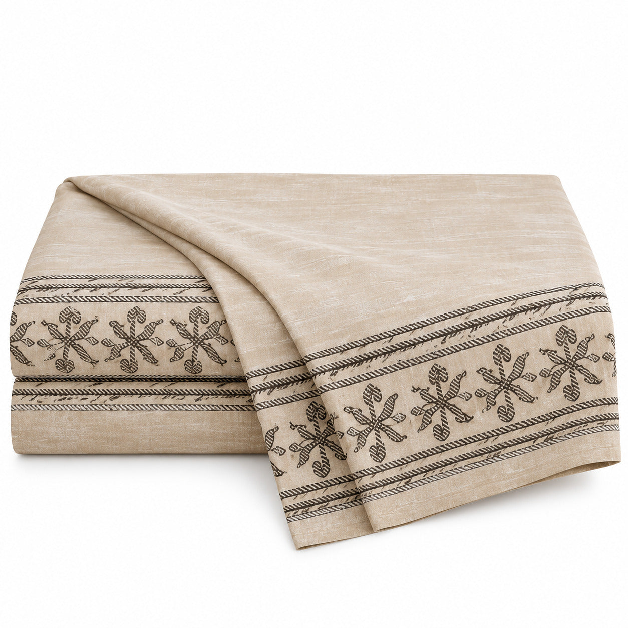 Aarniva 100% Cotton Bedsheet Set | King | Soft & Breathable | Ivory Tribal Border | 4-Piece Set