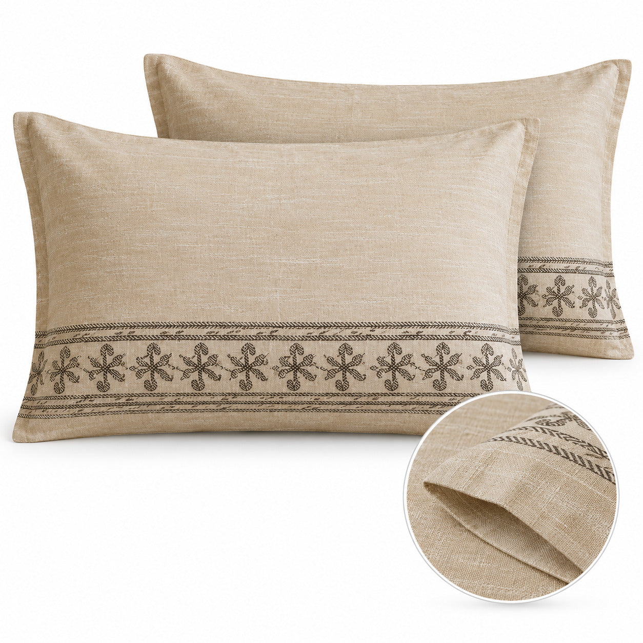 Aarniva 100% Cotton Bedsheet Set | King | Soft & Breathable | Ivory Tribal Border | 4-Piece Set