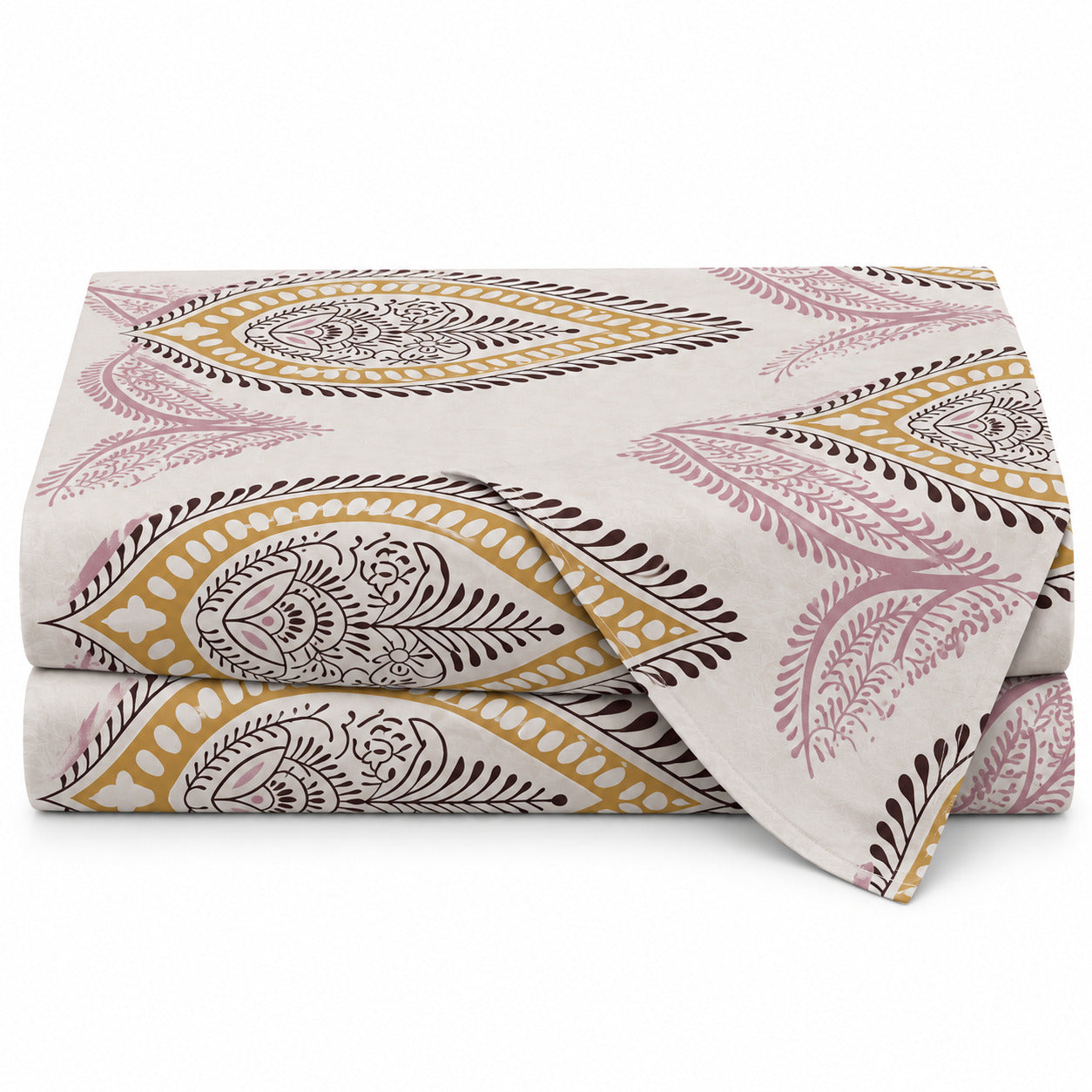 Aarniva 100% Cotton Paisley Bedsheet Set | King | Soft & Breathable | Ivory Rose Paisley | 6-Piece Set