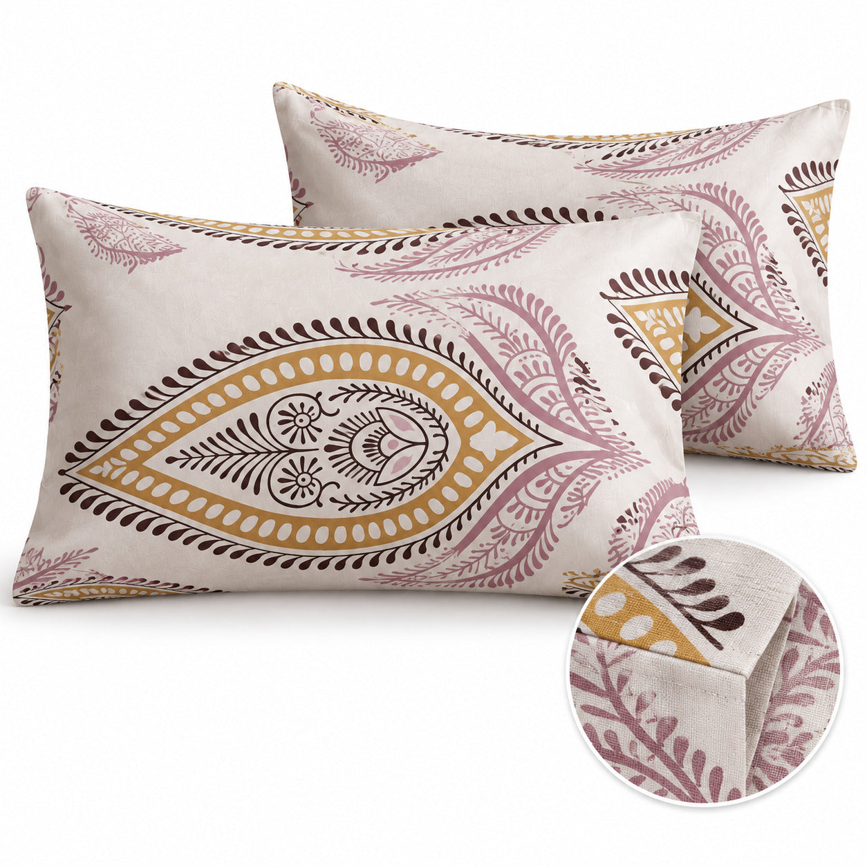 Aarniva 100% Cotton Paisley Bedsheet Set | King | Soft & Breathable | Ivory Rose Paisley | 6-Piece Set