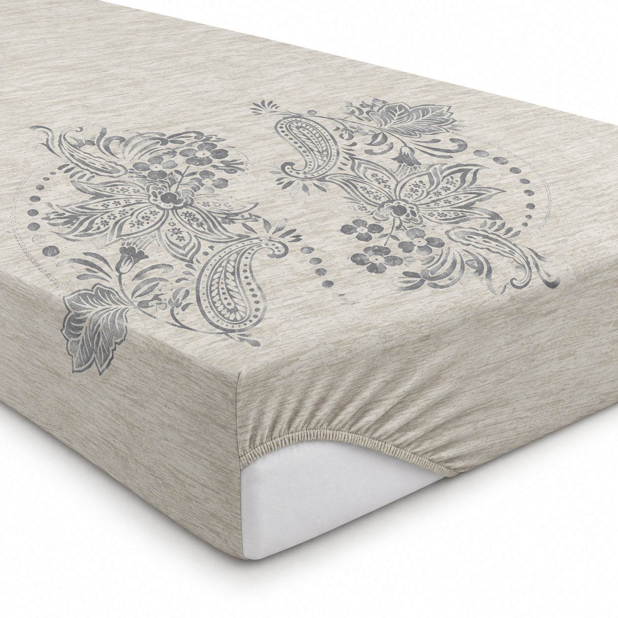 Aarniva 100% Cotton Floral Bedsheet Set | King | Soft & Breathable | Ivory Slate Floral Scroll | 4-Piece Set