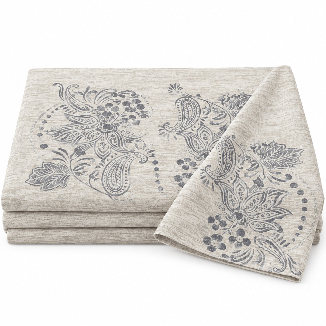 Aarniva 100% Cotton Floral Bedsheet Set | King | Soft & Breathable | Ivory Slate Floral Scroll | 4-Piece Set