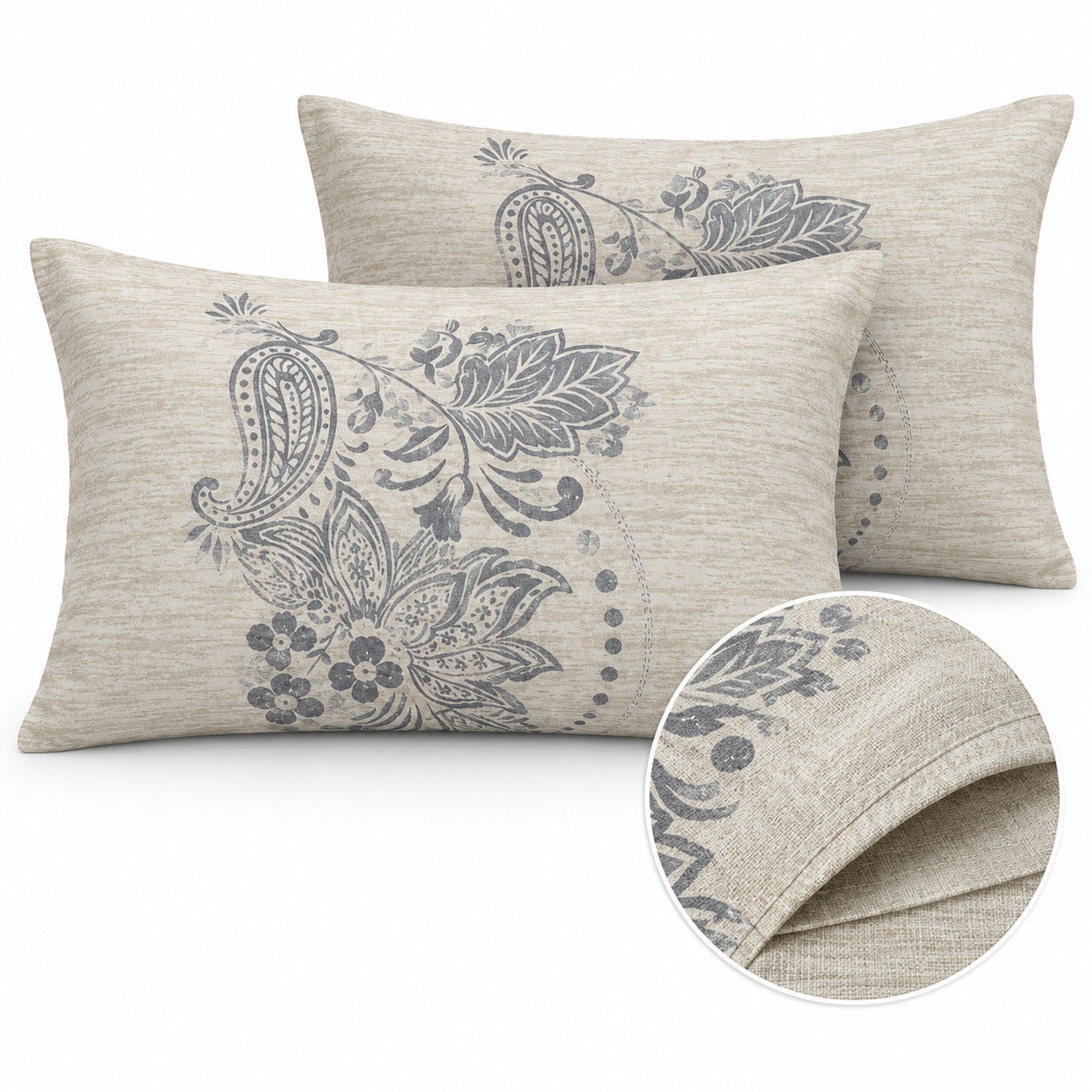 Aarniva 100% Cotton Floral Bedsheet Set | King | Soft & Breathable | Ivory Slate Floral Scroll | 4-Piece Set
