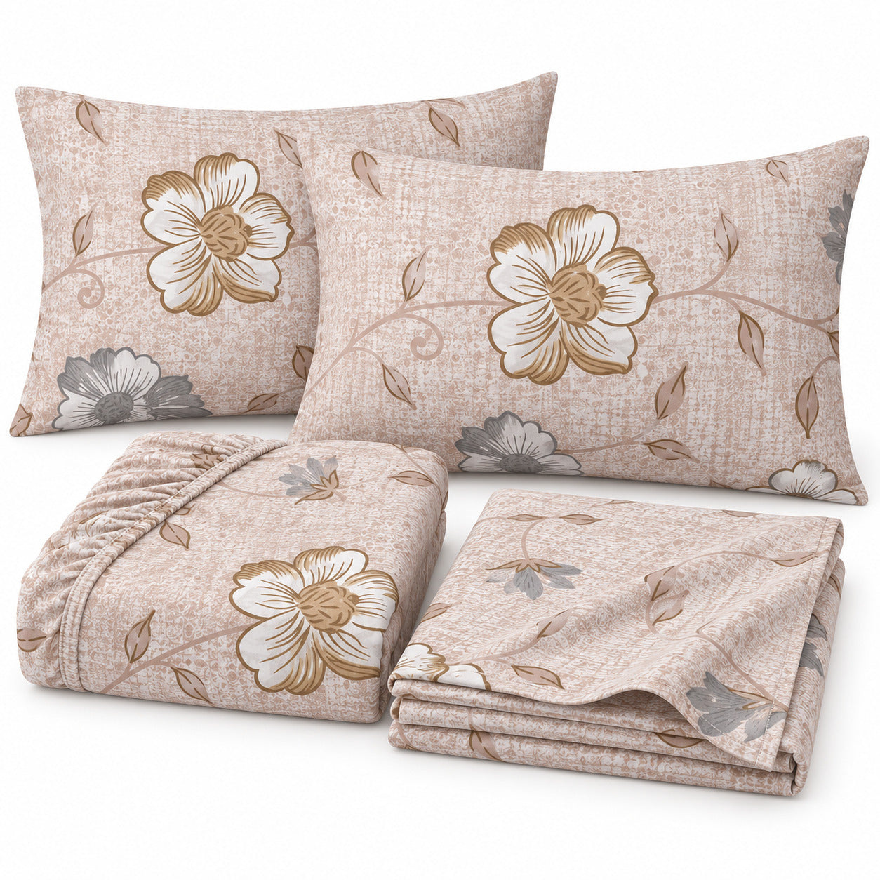 Aarniva 100% Cotton Floral Bedsheet Set | King | Soft & Breathable | Blush Meadow Floral | 4-Piece Set